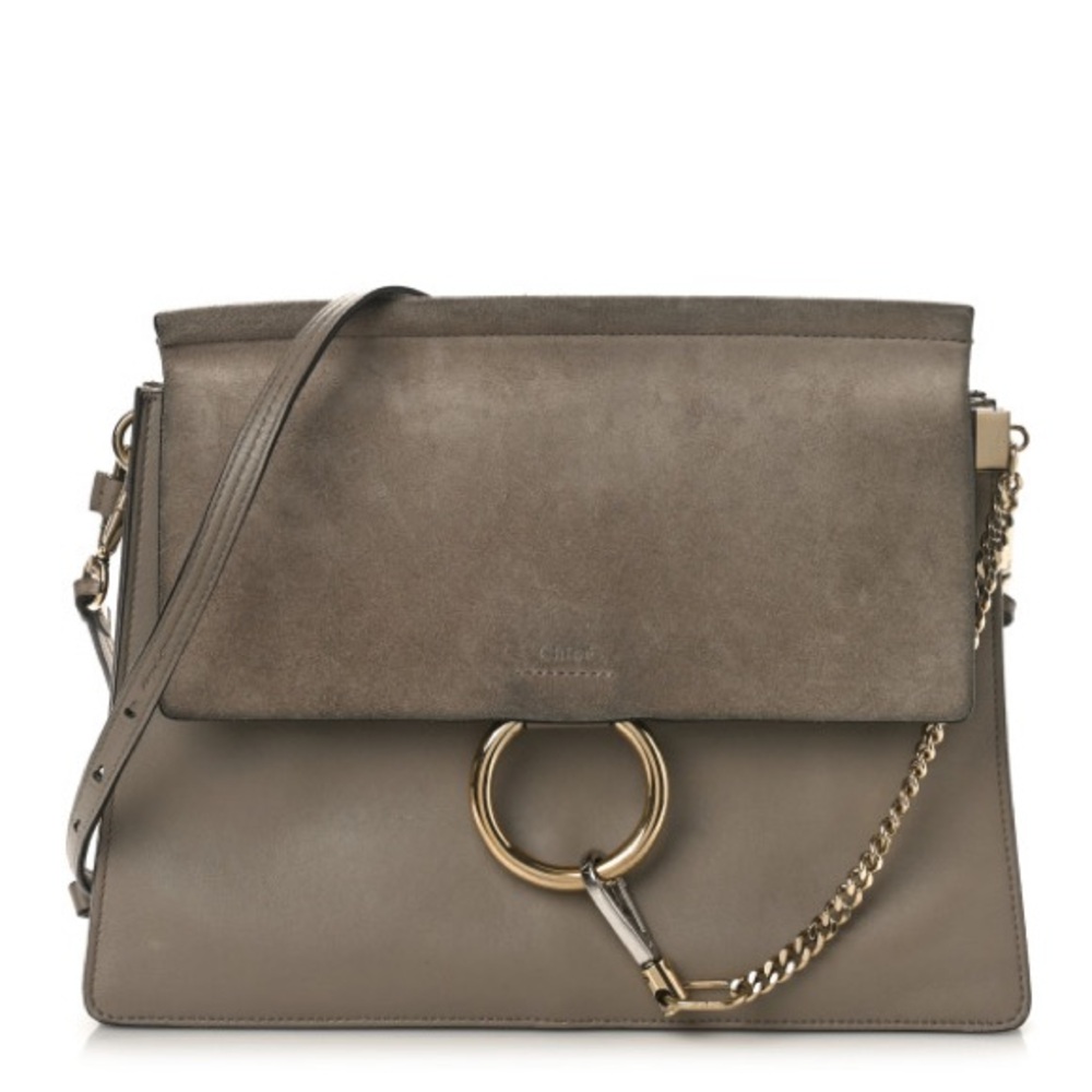 Chloe Calfskin Suede Faye Medium Shoulder Bag Motty Grey